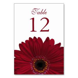 Tarjeta De Mesa Boda Gerbera Daisy de color rojo profundo