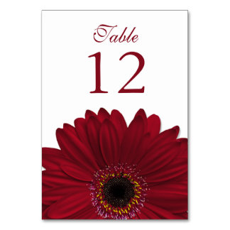 Tarjeta De Mesa Boda Gerbera Daisy de color rojo profundo