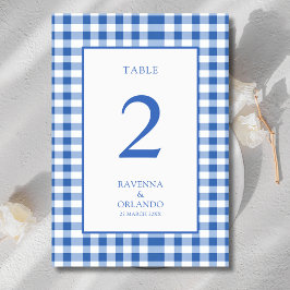 Tarjeta De Mesa Boda Gingham a Cuadros Azul Bebé a Cuadros Rústico