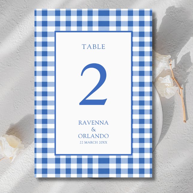 Tarjeta De Mesa Boda Gingham a Cuadros Azul Bebé a Cuadros Rústico (Subido por el creador)