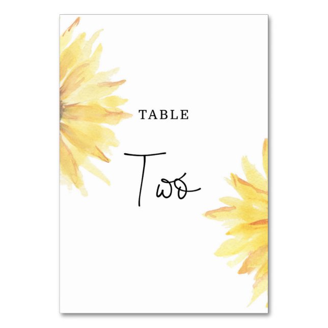 Tarjeta De Mesa Boda girasol Número de dos tablas (Anverso)