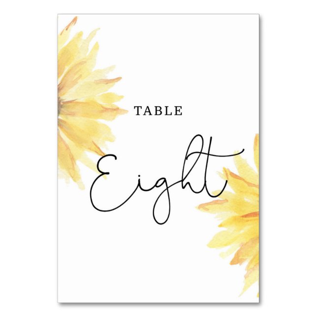 Tarjeta De Mesa Boda girasol Número de tabla ocho (Anverso)