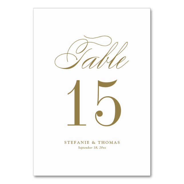 Tarjeta De Mesa Boda Gold Elegant Classic Script (Anverso)