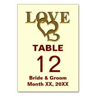 Tarjeta de mesa Boda Gold Love and Heart