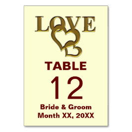 Tarjeta de mesa Boda Gold Love and Heart