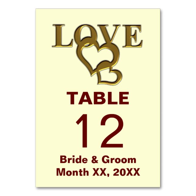 Tarjeta de mesa Boda Gold Love and Heart (Anverso)