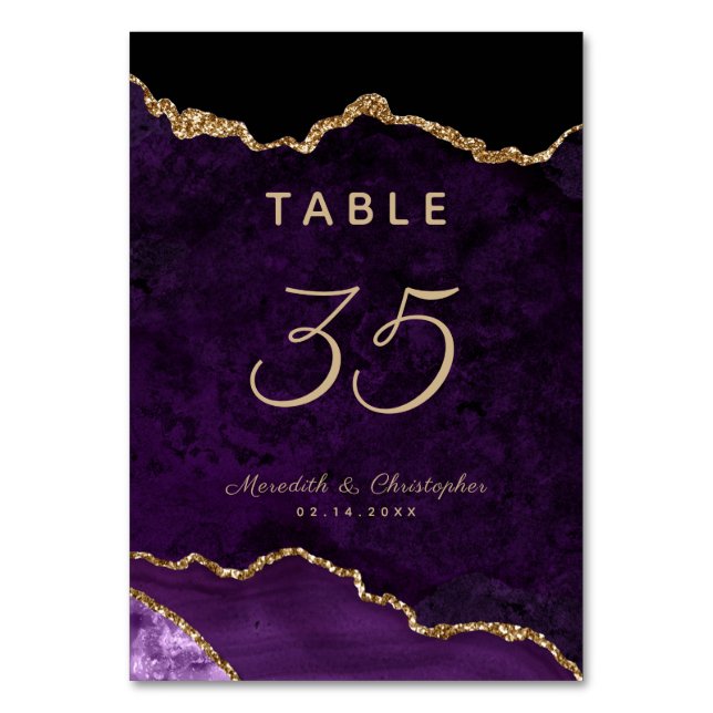 Tarjeta De Mesa Boda Gold Purple Agate (Anverso)