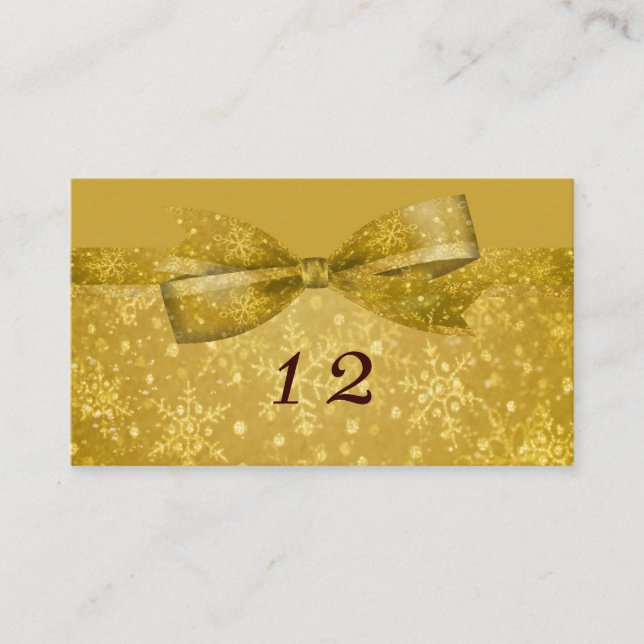 Tarjeta De Mesa Boda Golden Glitz & Shimmer Snowflakes (Anverso)
