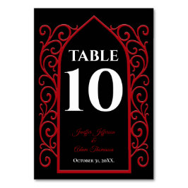 Tarjeta De Mesa Boda gótica con borde ornamentado negro y rojo