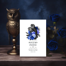 Tarjeta De Mesa Boda gótica de búhos florales azul real