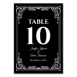 Tarjeta De Mesa Boda gótica elegante en blanco y negro