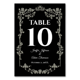 Tarjeta De Mesa Boda gótica elegante en blanco y negro