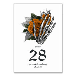 Tarjeta De Mesa Boda gótica esquelética floral naranja