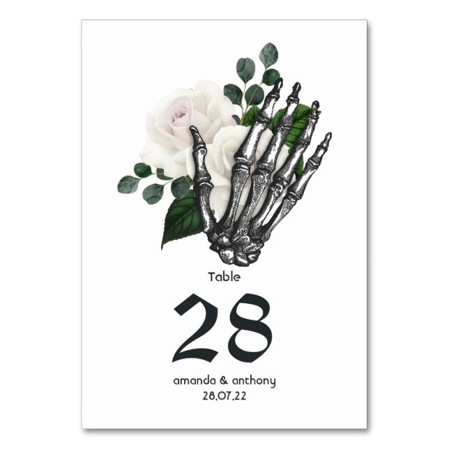 Tarjeta De Mesa Boda Gótica Floral Blanca (Anverso)