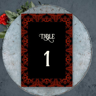 Tarjeta De Mesa Boda gótica floral negra y roja