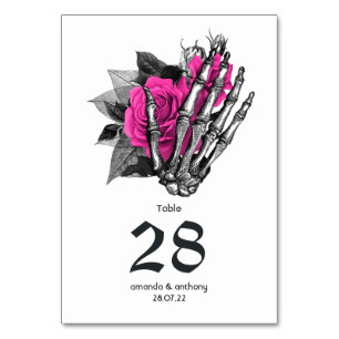 Tarjeta De Mesa Boda gótica floral rosa caliente