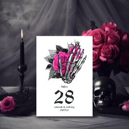 Tarjeta De Mesa Boda gótica floral rosa caliente