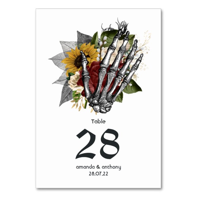 Tarjeta De Mesa Boda Gótica Floral Rústica de Otoño (Anverso)