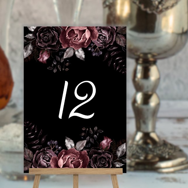 Tarjeta De Mesa Boda gótico de Black Dark Florals (Subido por el creador)