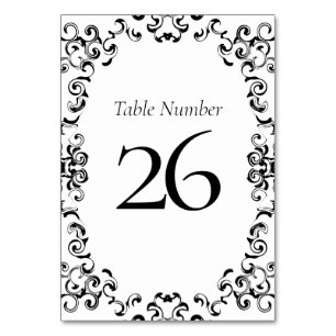 Tarjeta De Mesa Boda gótico de Swirl negro y blanco