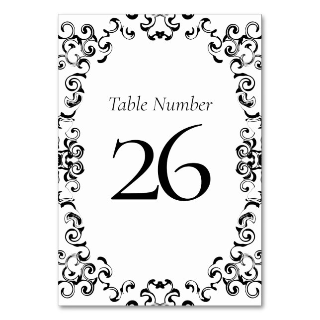 Tarjeta De Mesa Boda gótico de Swirl negro y blanco (Reverso)