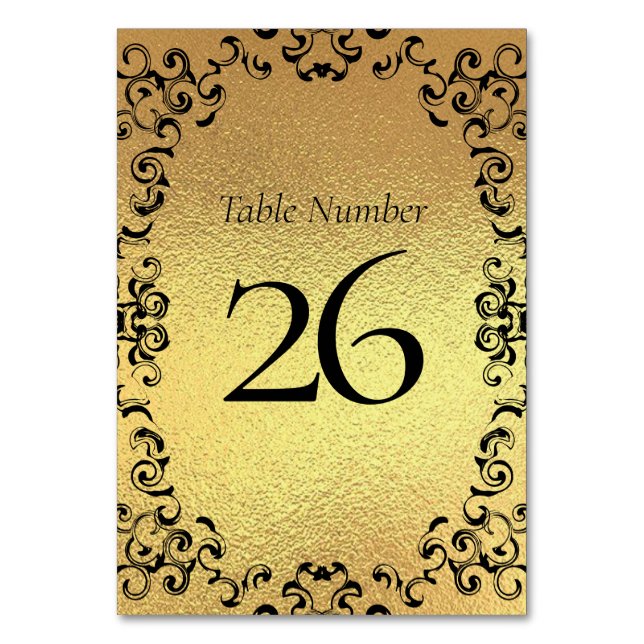 Tarjeta De Mesa Boda gótico dorado elegante Swirl (Reverso)