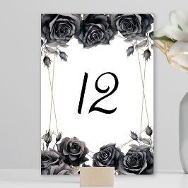 Tarjeta De Mesa Boda gótico floral negro número de tabla