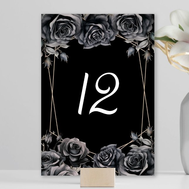Tarjeta De Mesa Boda gótico Flores negras Boda Número de tabla (Subido por el creador)