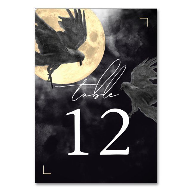 Tarjeta De Mesa Boda gótico Raven & Golden Moon (Anverso)