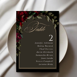Tarjeta De Mesa Boda gótico rojo oscuro verde floral moody