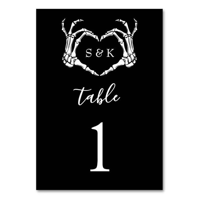 Tarjeta De Mesa Boda Gótico Romántico Skeleton Hand Halloween (Anverso)