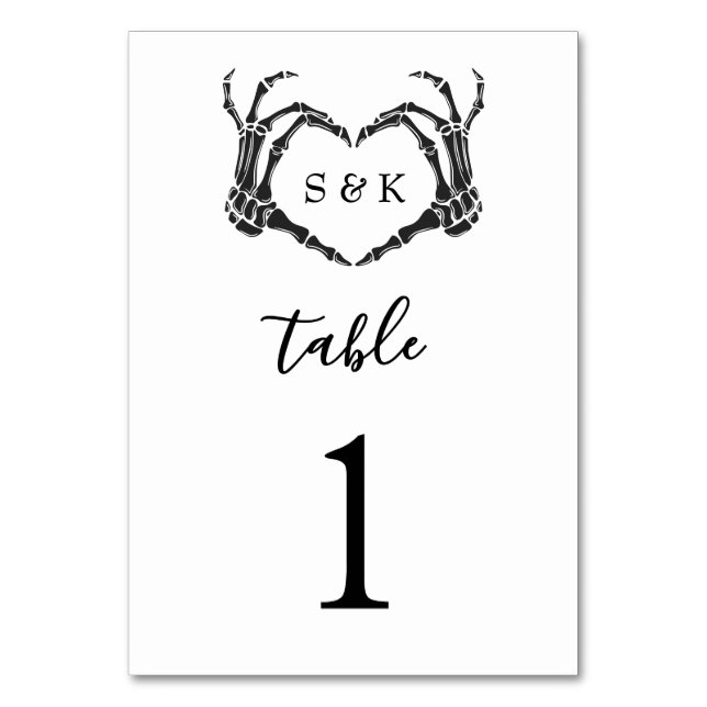 Tarjeta De Mesa Boda Gótico Romántico Skeleton Hand Halloween (Anverso)