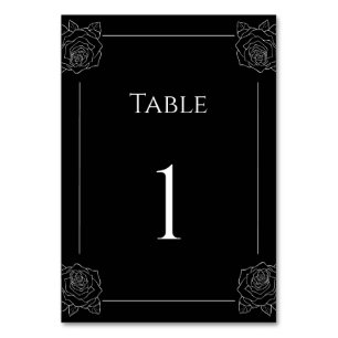 Tarjeta De Mesa Boda Gótico Rosa Blanca Y Negro