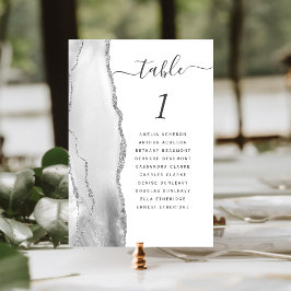 Tarjeta De Mesa Boda Gray White Silver Agate