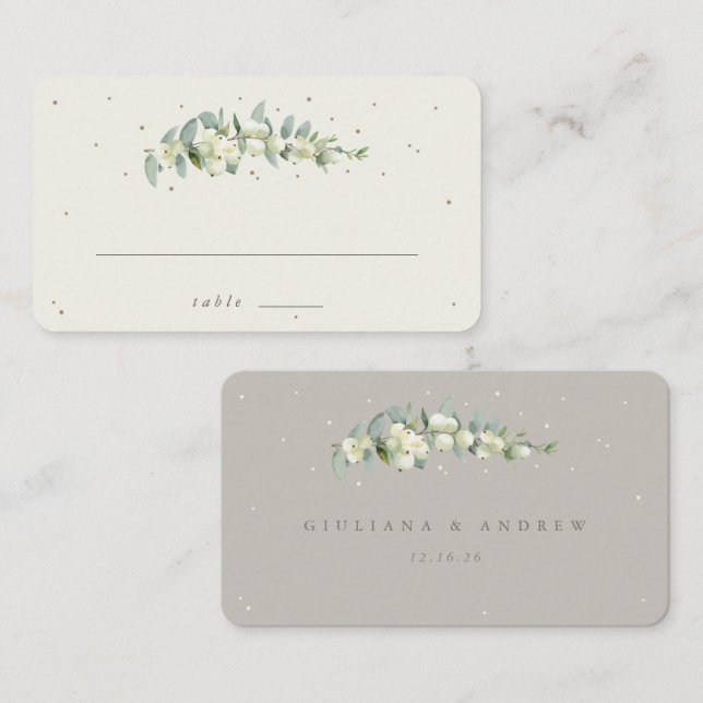 Tarjeta De Mesa Boda Greige/Cream Snowberry+Eucalyptus (Anverso / Reverso)