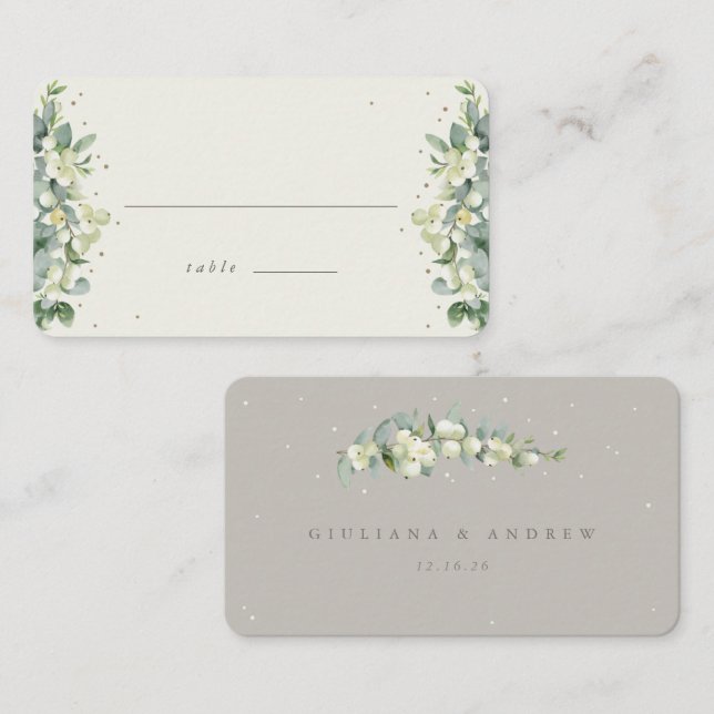 Tarjeta De Mesa Boda Greige/Cream Snowberry+Eucalyptus (Anverso / Reverso)