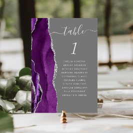 Tarjeta De Mesa Boda Gris Ágata Plateada Púrpura