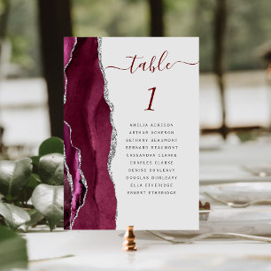 Tarjeta De Mesa Boda Gris Claro Agata Plateada Borgoña