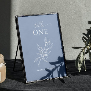 Tarjeta De Mesa Boda Gris Oliva Azul Claro Náutico Delicado