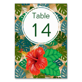 Tarjeta De Mesa Boda hawaiano Red Hibiscus Luau Número de tabla