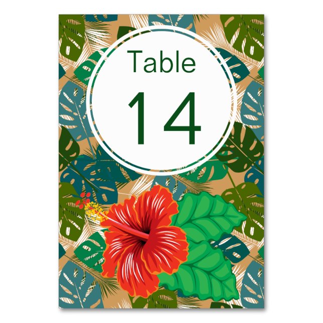 Tarjeta De Mesa Boda hawaiano Red Hibiscus Luau Número de tabla (Anverso)