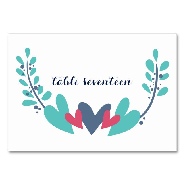 Tarjeta de mesa Boda Hearts and Vines (Anverso)