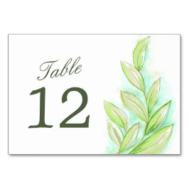 Tarjeta De Mesa Boda hojas verdes números de tabla de acuarela