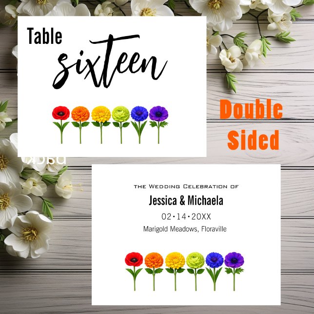 Tarjeta De Mesa Boda horizontal 🌈 Florecer Juntos  (2 sided, Horizontal wedding 🌈 Flourish Together Table Number)