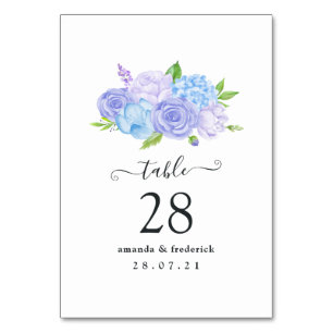 Tarjeta De Mesa Boda Hydrangea Blue and Light Lavender