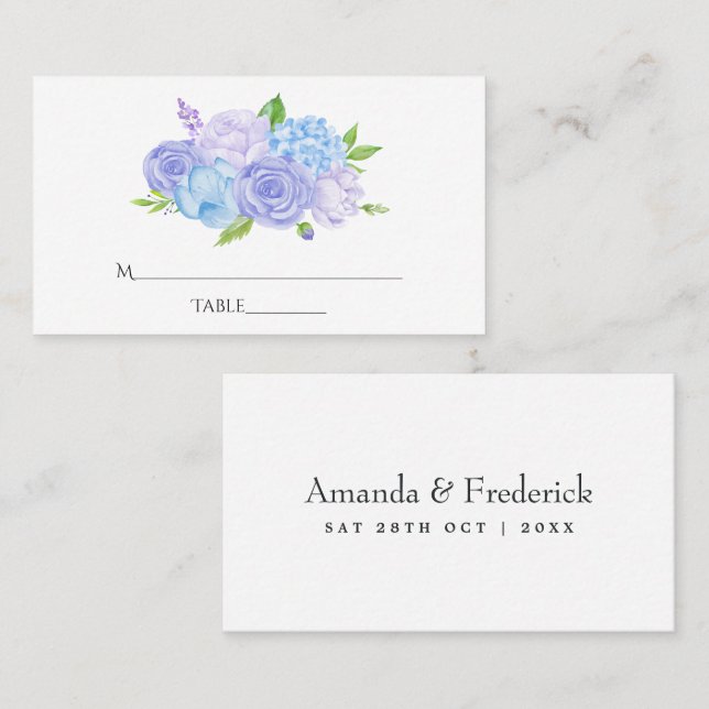 Tarjeta De Mesa Boda Hydrangea Blue and Light Lavender (Anverso / Reverso)
