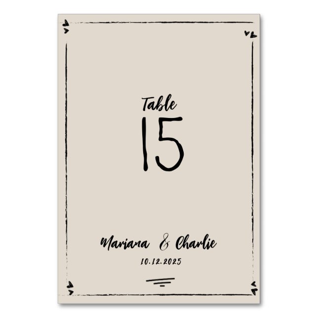 Tarjeta De Mesa Boda Ilustrada Retro Gris (Anverso)