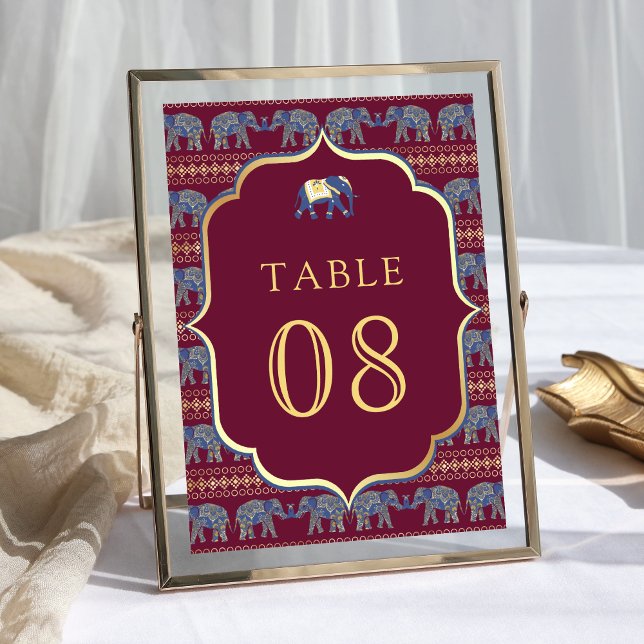 Tarjeta De Mesa Boda India Elefante de Borgoña y Oro (Subido por el creador)