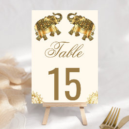 Tarjeta De Mesa Boda India Elefantes Étnicos Oro Crema