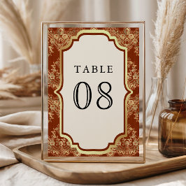 Tarjeta De Mesa Boda India Encaje Dorado Naranja Oxidado